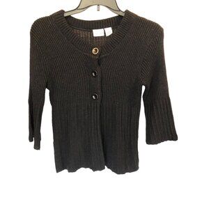 Kim Rogers Black 3 Big Front Buttons 3/4 Bell Sleeves Sweater Cardigan Pre-Owned